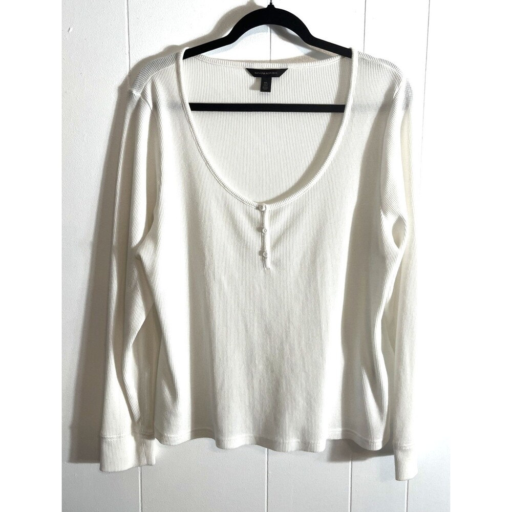 Banana Republic Women’s XXL White Thermal Waffle Knit Henley Long Slee